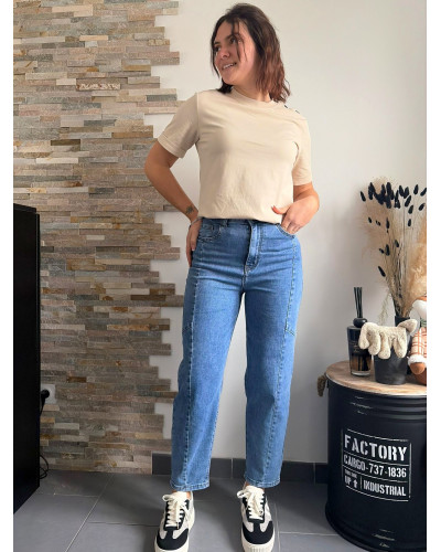 PIERRE | Tee-shirt coton beige boutons épaule