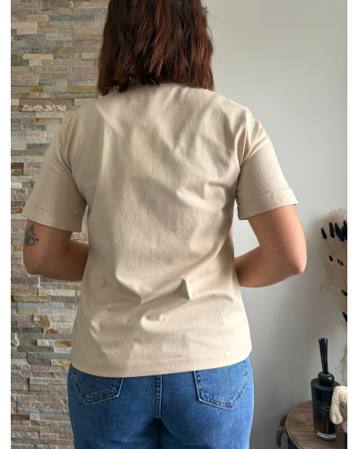 PIERRE | Tee-shirt coton beige boutons épaule