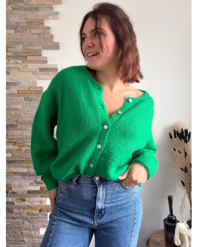 LEONARD | Gilet vert avec boutons nacrés