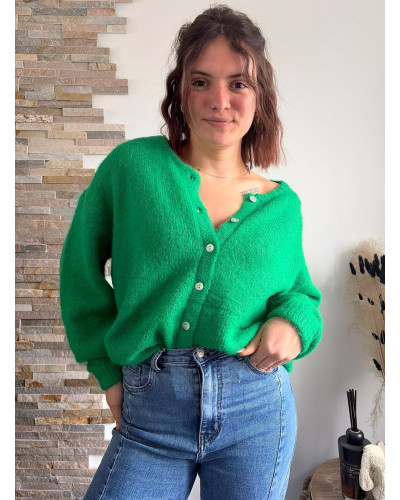 LEONARD | Gilet vert avec boutons nacrés