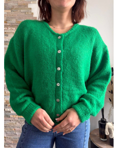 LEONARD | Gilet vert avec boutons nacrés