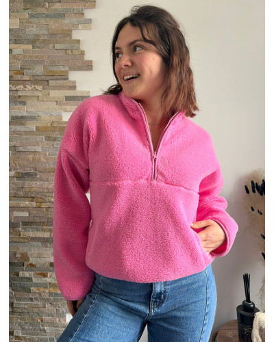 JOEY | Polaire rose fuchsia zip