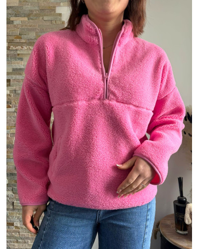 JOEY | Polaire rose fuchsia zip
