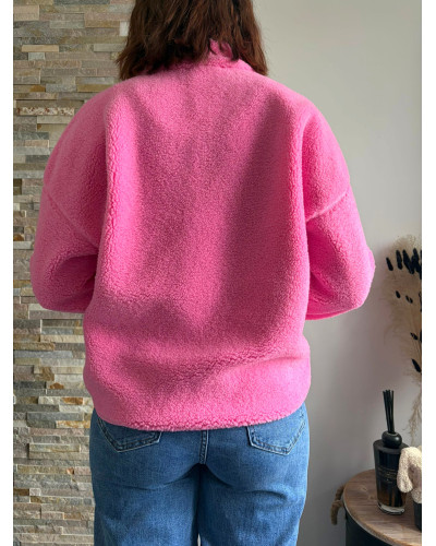 JOEY | Polaire rose fuchsia zip