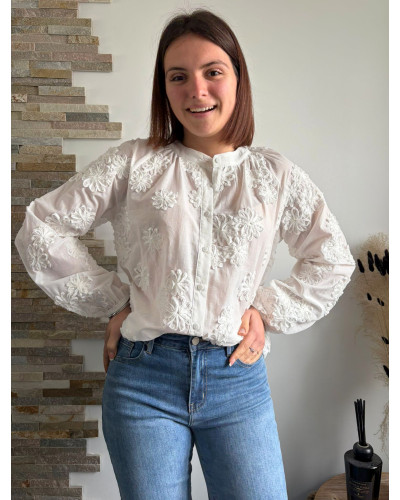 DALIDA | Blouse blanche en coton brodée