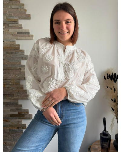 DALIDA | Blouse blanche en coton brodée