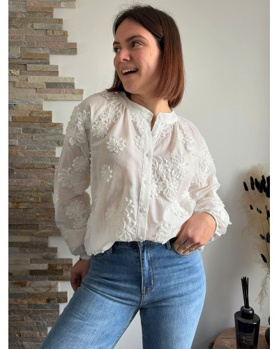 DALIDA | Blouse blanche en coton brodée