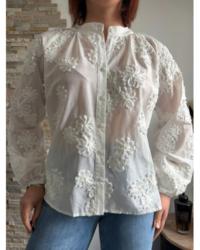 DALIDA | Blouse blanche en coton brodée