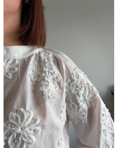 DALIDA | Blouse blanche en coton brodée