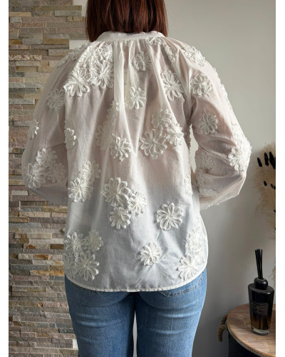 DALIDA | Blouse blanche en coton brodée