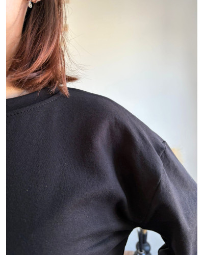 OSCAR | Tee-shirt coton noir bas en dentelle