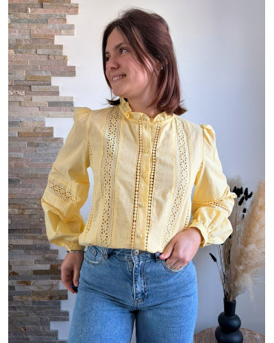 SYLVIANNE | Blouse jaune en coton avec broderie