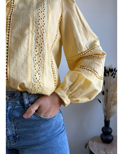SYLVIANNE | Blouse jaune en coton avec broderie
