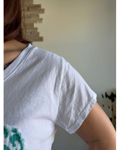 ISAÏA | Tee-shirt en coton blanc cœur léopard