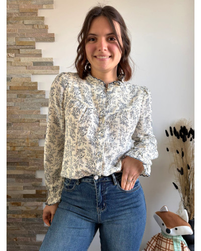 LEONIE | Blouse écrue gaze de coton imprimé