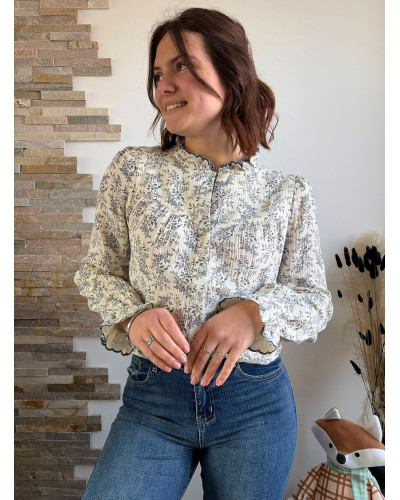 LEONIE | Blouse écrue gaze de coton imprimé