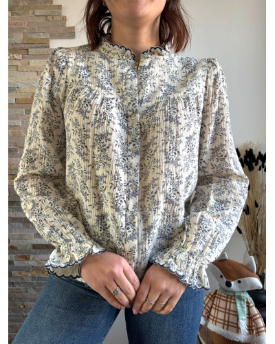 LEONIE | Blouse écrue gaze de coton imprimé