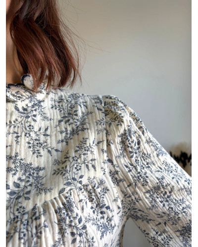 LEONIE | Blouse écrue gaze de coton imprimé