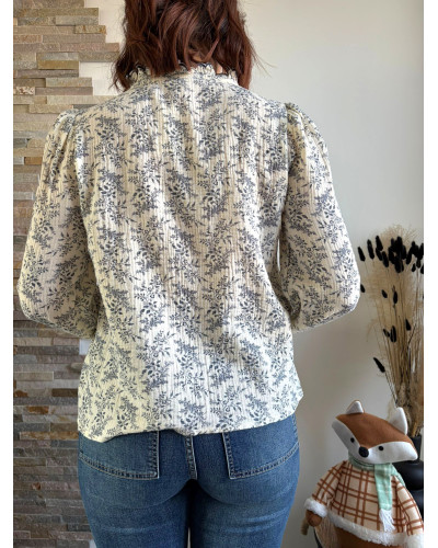LEONIE | Blouse écrue gaze de coton imprimé