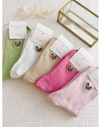 CAROLINE | Chaussette à paillettes coeur léopard