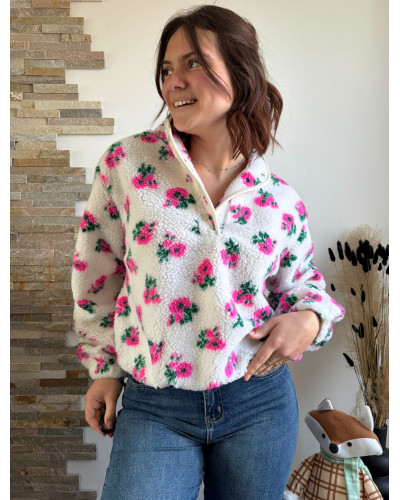 ALEX | Polaire avec fleurs roses et vertes