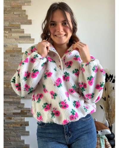 ALEX | Polaire avec fleurs roses et vertes