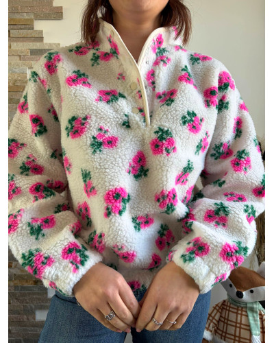ALEX | Polaire avec fleurs roses et vertes
