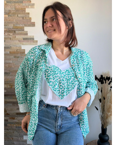 ISAÏA | Tee-shirt en coton blanc cœur léopard