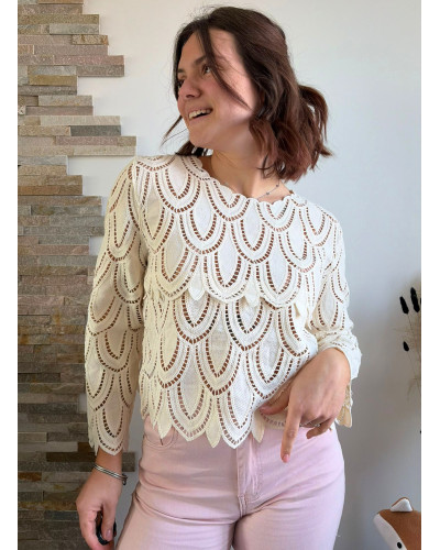 EGLANTINE | Blouse en crochet écrue