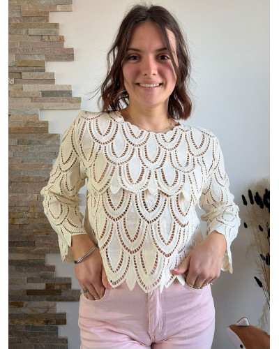 EGLANTINE | Blouse en crochet écrue