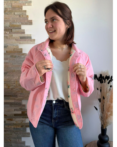 EMMA | Veste sherpa écrue avec fleurs