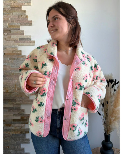 EMMA | Veste sherpa écrue avec fleurs