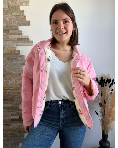 EMMA | Veste sherpa écrue avec fleurs