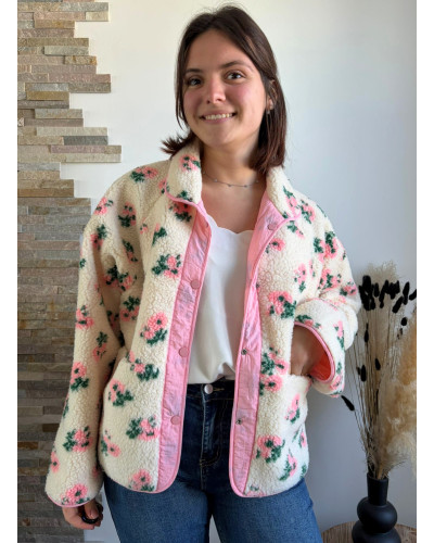 EMMA | Veste sherpa écrue avec fleurs