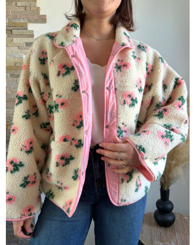 EMMA | Veste sherpa écrue avec fleurs