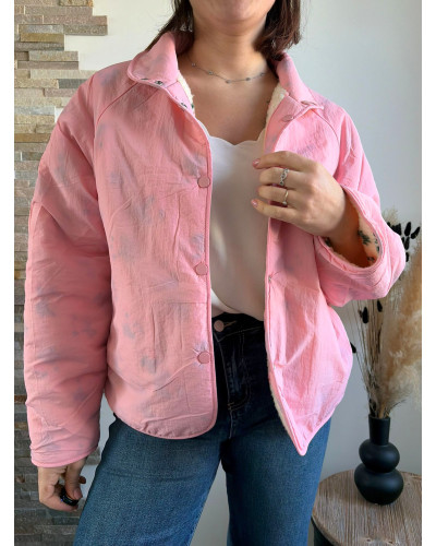 EMMA | Veste sherpa écrue avec fleurs