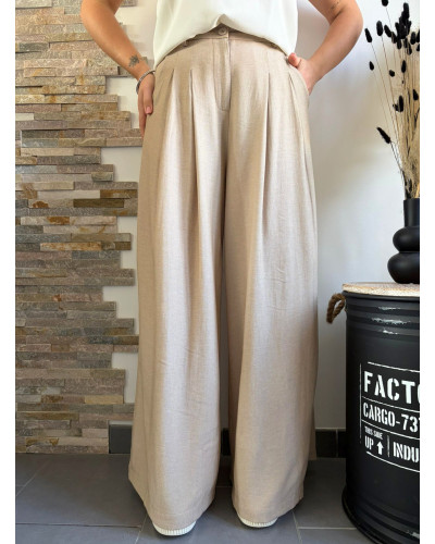 YVES | Pantalon fluide large beige
