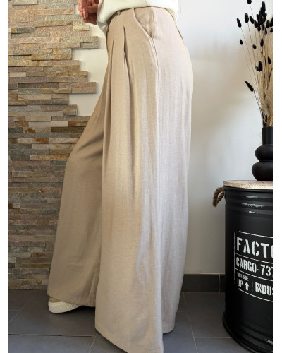 YVES | Pantalon fluide large beige