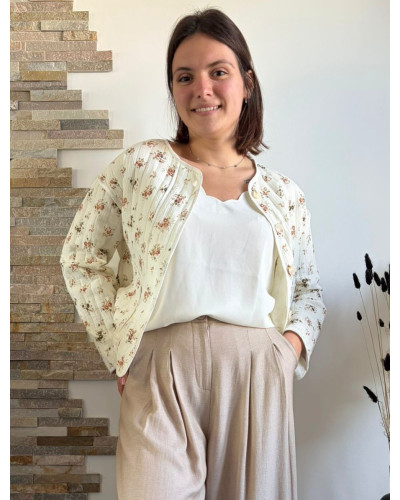 JUSTINE | Veste gaze de coton écrue fleurie