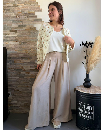 JUSTINE | Veste gaze de coton écrue fleurie