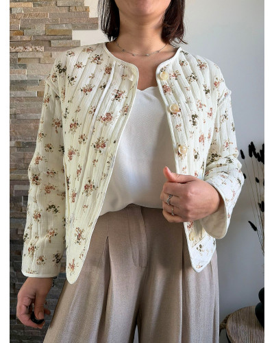 JUSTINE | Veste gaze de coton écrue fleurie