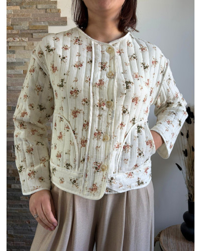 JUSTINE | Veste gaze de coton écrue fleurie