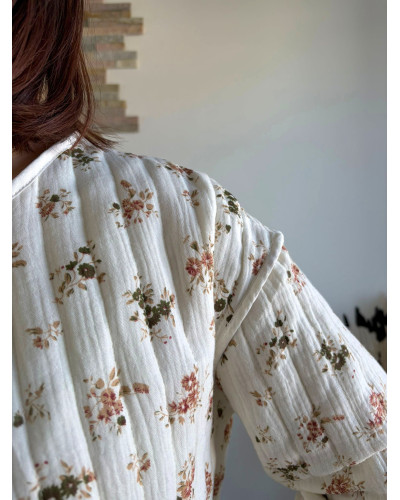 JUSTINE | Veste gaze de coton écrue fleurie