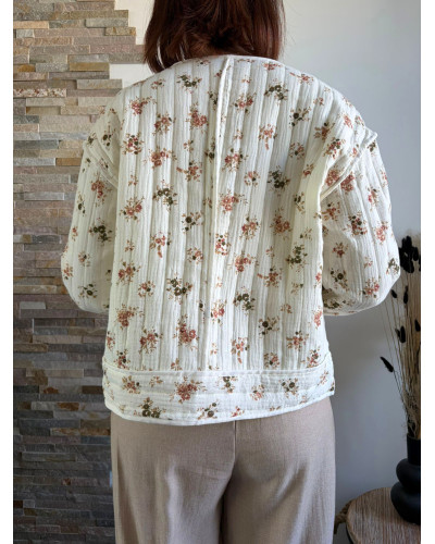 JUSTINE | Veste gaze de coton écrue fleurie