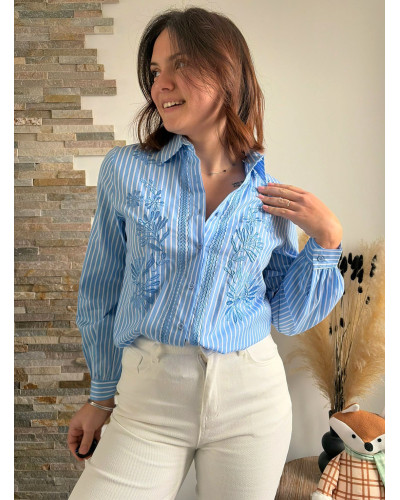 BLUEY | Chemise bleue à rayures avec broderie