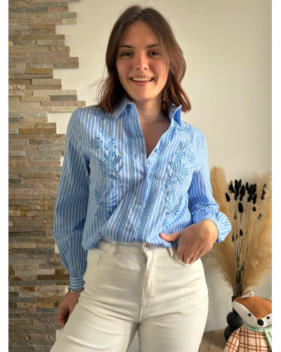 BLUEY | Chemise bleue à rayures avec broderie