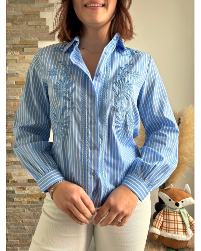 BLUEY | Chemise bleue à rayures avec broderie