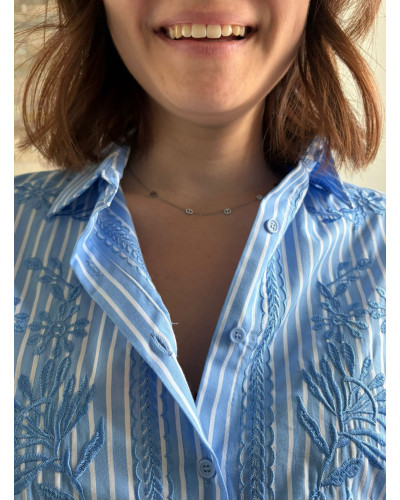BLUEY | Chemise bleue à rayures avec broderie