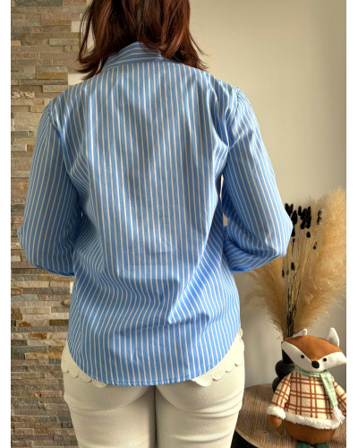 BLUEY | Chemise bleue à rayures avec broderie