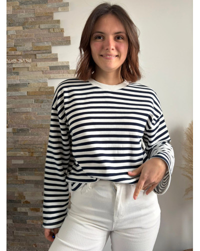 ACHILLE | Sweat marin rayé blanc et bleu en coton
